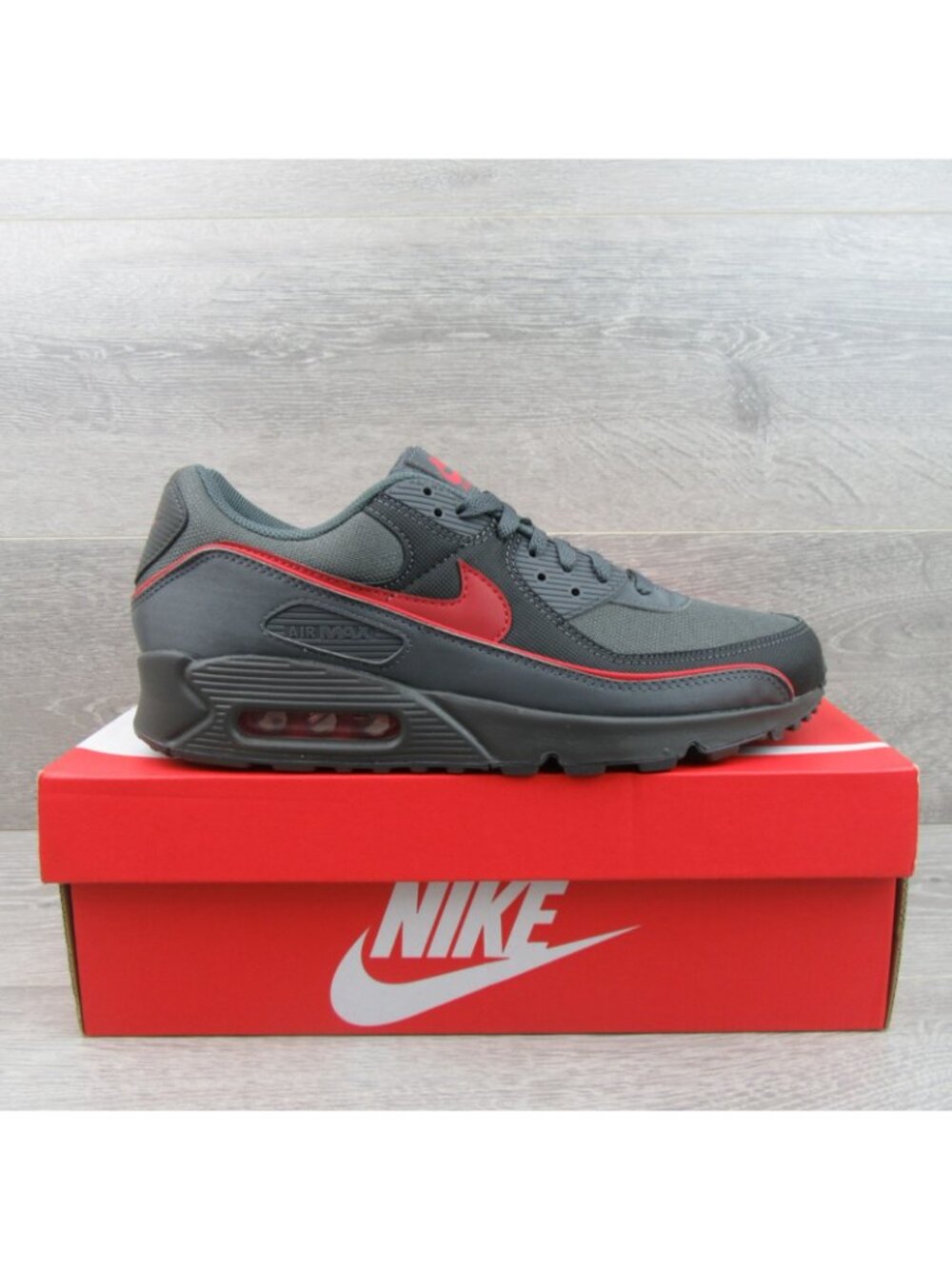 Nike Air Max 90 Premium Men's Size 10.5 Iron Grey Red Shoes NEW - Picture 2 of 16